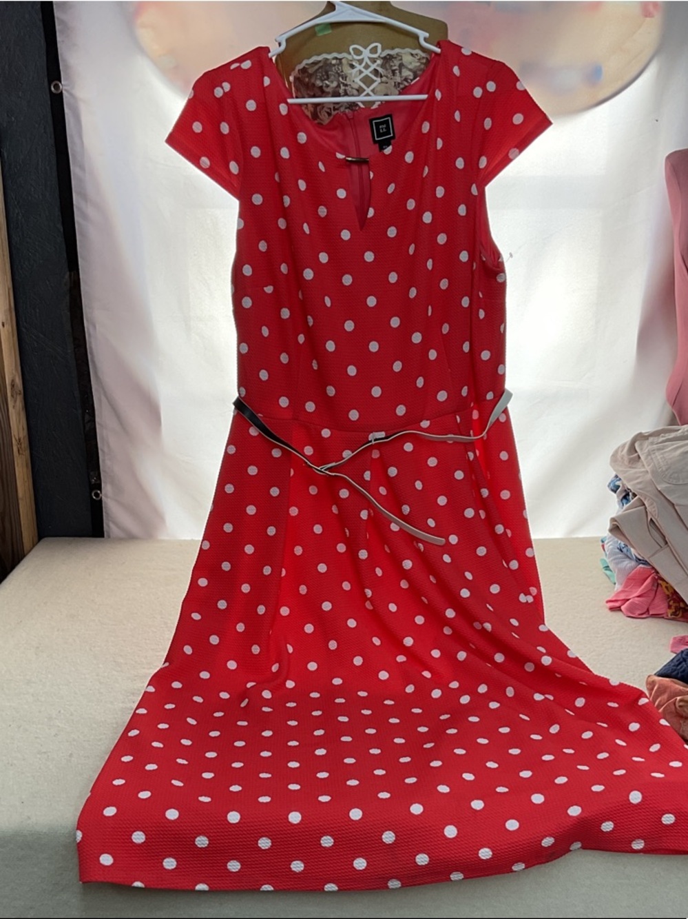 ' Red Polka Dot Casual Dress with Short Sleeves